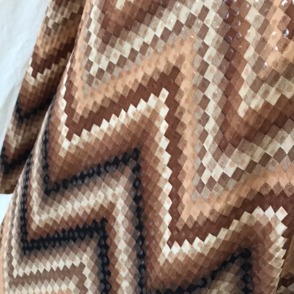 XOXOXO womens L / 12 half sleeve tan brown black button up shirt retro 70s - Picture 6 of 15